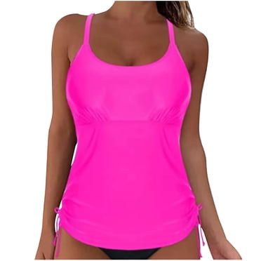 ylioge Swimsuits Tops for Women Tankinis Tank Top Built in Bras Ladies Solid Color Sleeveless Crewneck Tankini Vests Summer Beach Swimwear Tanks