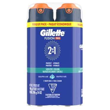 Gel à raser Gillette FusionPro Rafraîchissement sensible pour hommes, gel à raser 2 en 1 pour les soins des hommes, Protège et hydrate, avec eucalyptus et aloès