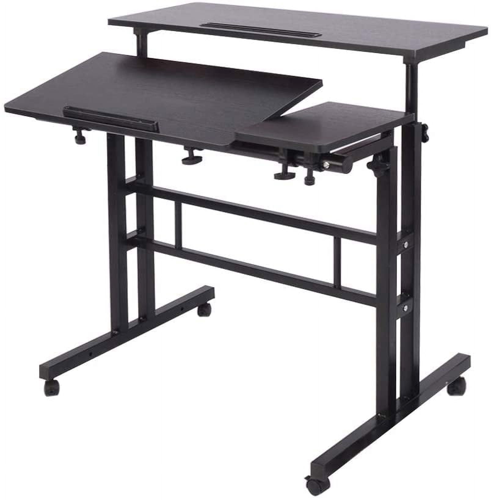 Soges Height Adjustable Computer Desk Sit Stand Workstation Mobile Standing Desk with Wheels, Standing Side Table with Castors, Black