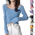 thumbnail image 1 of JDQJBZ Summer Womens Tops,Tops For Women Trendy Ruffle Slim Off Shoulder Crop Knit Long Sleeve Top For Spring Summer, 1 of 5