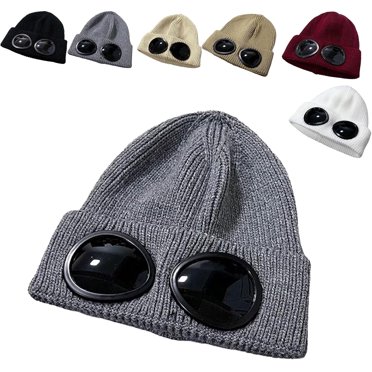 Unisex Solid Color Goggle Lens Design Beanie Hat,Beanie Winter Hat with Goggles