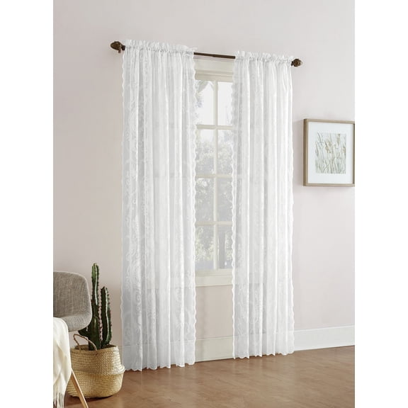 Mainstays Floral Lace Sheer Rod Pocket Window Curtains Panel