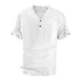 thumbnail image 1 of Chemises pour Hommes en Lin, Chemise Décontractée à Manches Courtes en Coton et Lin, Col Pliable, Blouse Col Rabattu, 1 of 5
