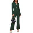 thumbnail image 2 of Femmes Combinaison à la Mode Pantalon Jambe Droite Bouton Tour vers le Bas Col Pur Combinaison de Couleur, 2 of 6