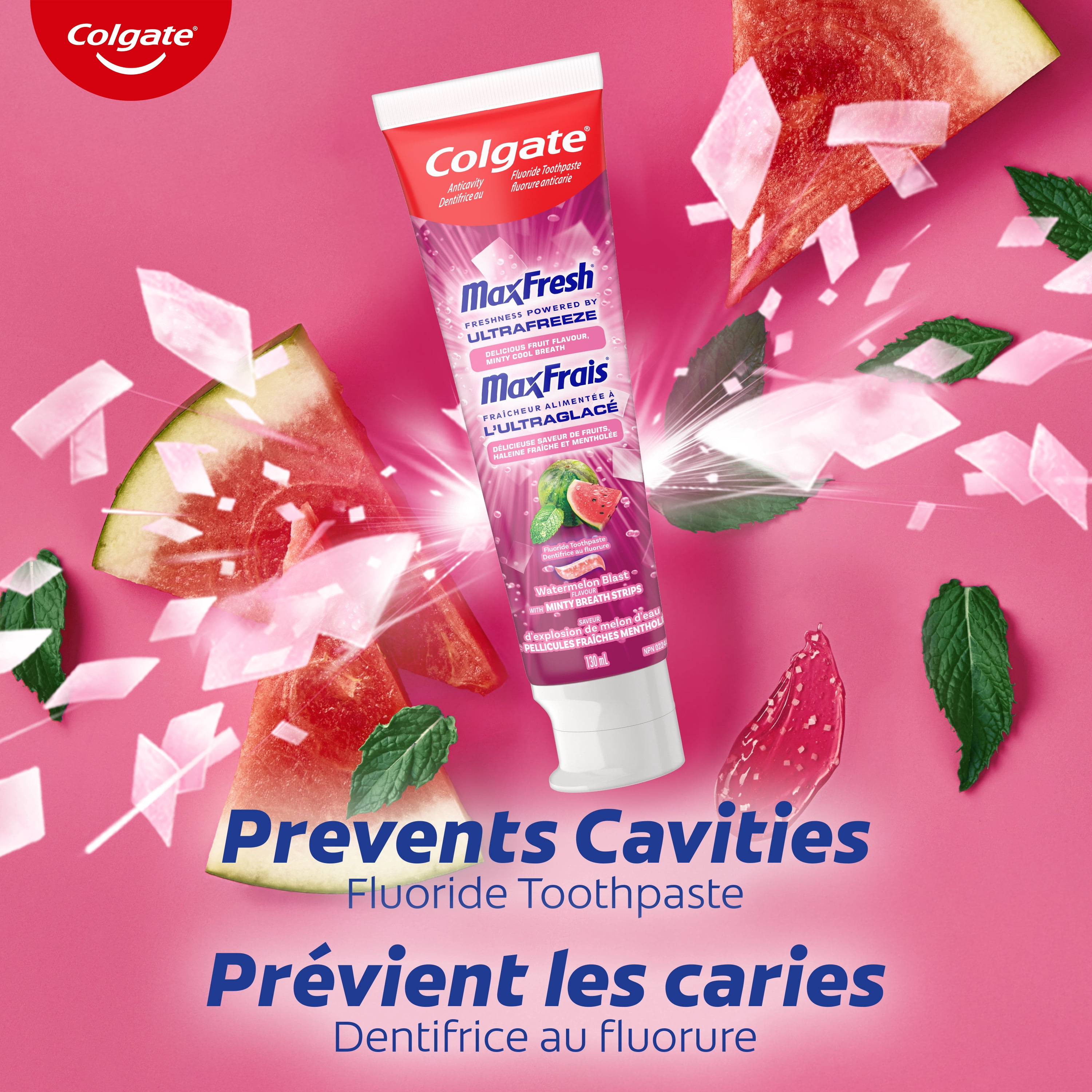 Colgate MaxFrais Dentifrice au Fluorure, Explosion de Melon d'Eau à la Menthe, 130 ml