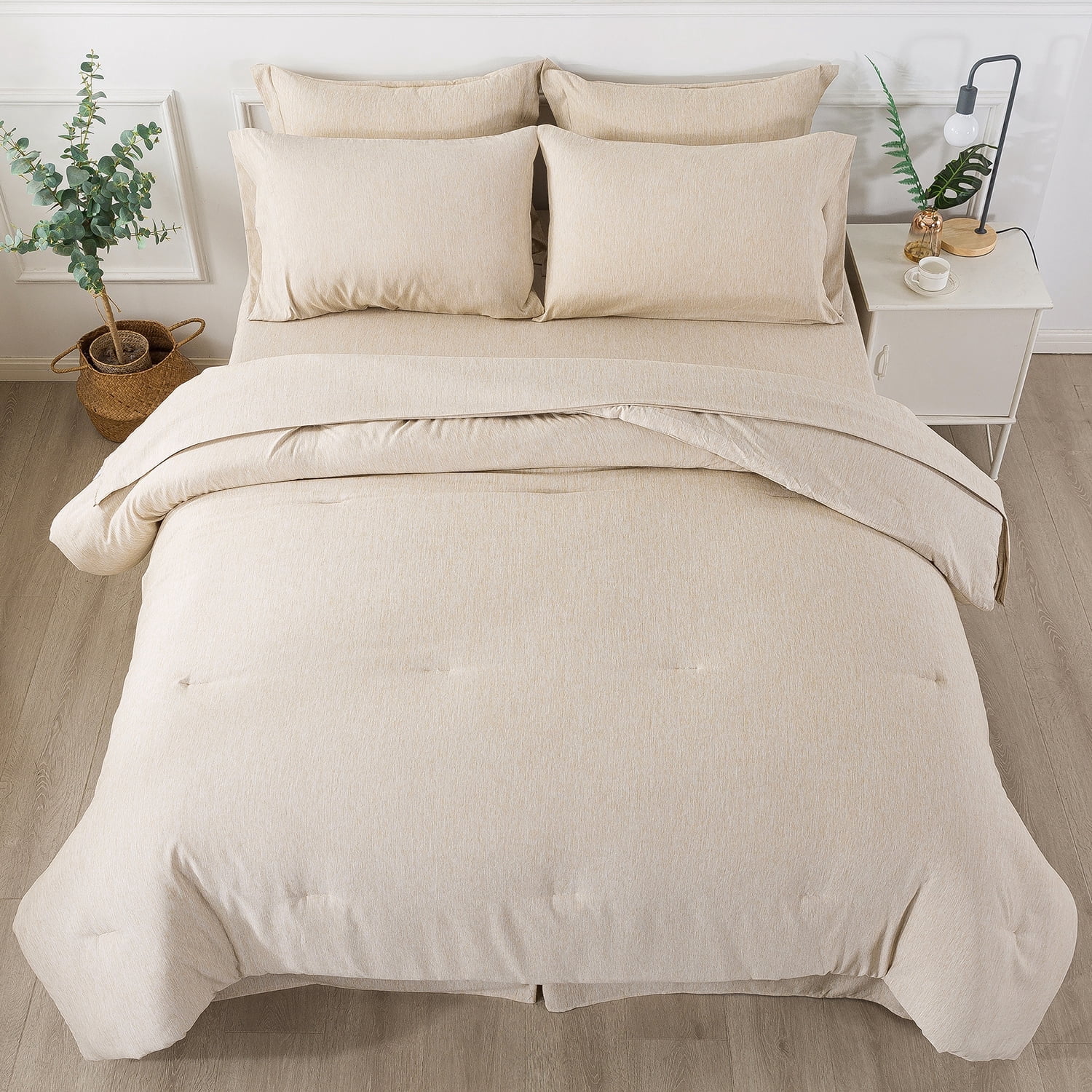 JML Twin Comforter Set,6 Piece Soft Cationic Dyeing Microfiber Bed in a Bag,Khaki