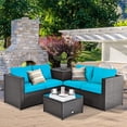 thumbnail image 1 of Gymax 4PCS Cushioned Rattan Patio Conversation Set w/ Side Table Turquoise Cushion, 1 of 8