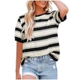 thumbnail image 1 of Plebaso T-Shirts à Rayures pour Femmes à Manches Courtes Col Ras du Cou T-Shirts Décontractés à Blocs de Couleur Amples Confortables Blouses, 1 of 7
