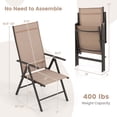 thumbnail image 4 of Costway 2 PCS Patio Folding Dining Chair with 7-Level Adjustable High Backrest for Garden Brown, 4 of 10