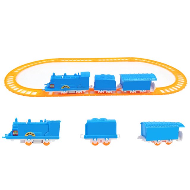 Assembled Rail Cars Puzzle Toy Diy Train Track Plastic Six Rails Blue Durable Three Carriages Children‘S Toys