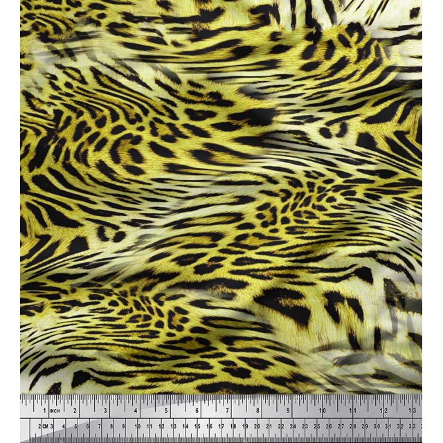 Soimoi Poly Georgette Fabric Leopard & Tiger Animal Skin Printed Fabric 1 Yard 52 Inch Wide