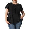 thumbnail image 1 of GRACE & GRANDEUR Women's Plus Size Summer Button Front Short Sleeve Work Peplum Blouse 2X Black, 1 of 7