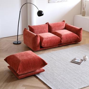 bokifol Canapé Sectionnel Modulaire en Chenille, Canapé Sectionnel Nuage Confortable avec Ottoman, Canapé-Lit à Assise Profonde pour Salon, Orange