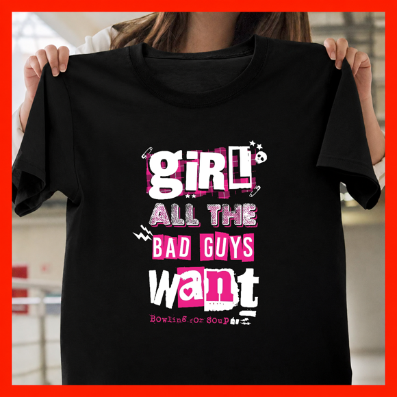 T-Shirt Unisexe de Groupe Pop Punk 1985 « Jeu de Quilles For Soup Girl All The Bad Guys Want », jusqu'à la Taille 3TG.