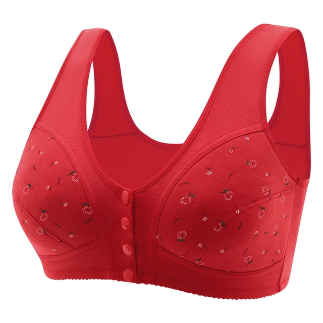Timegard Womens Wireless Bras with Support Plus Size Front Closure Button Print Comfort Seniors Bralette