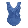 thumbnail image 4 of ylioge Womens One-Piece Swimsuits Tankini Ruffle Sleeveless V Neck Bathing Suits Ladies Trendy Solid Color Pleated Built in Bra Swimsuit, 4 of 5