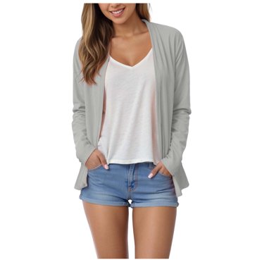 WUANDIXFA Cardigans pour Femmes Cardigan Ouvert pour Femmes Tendance Léger Doux Mince Manches Longues Cardigans Ouverts Décontractés Respirants Cache-Maillots Manteaux Longs Gris Pâle,2TG