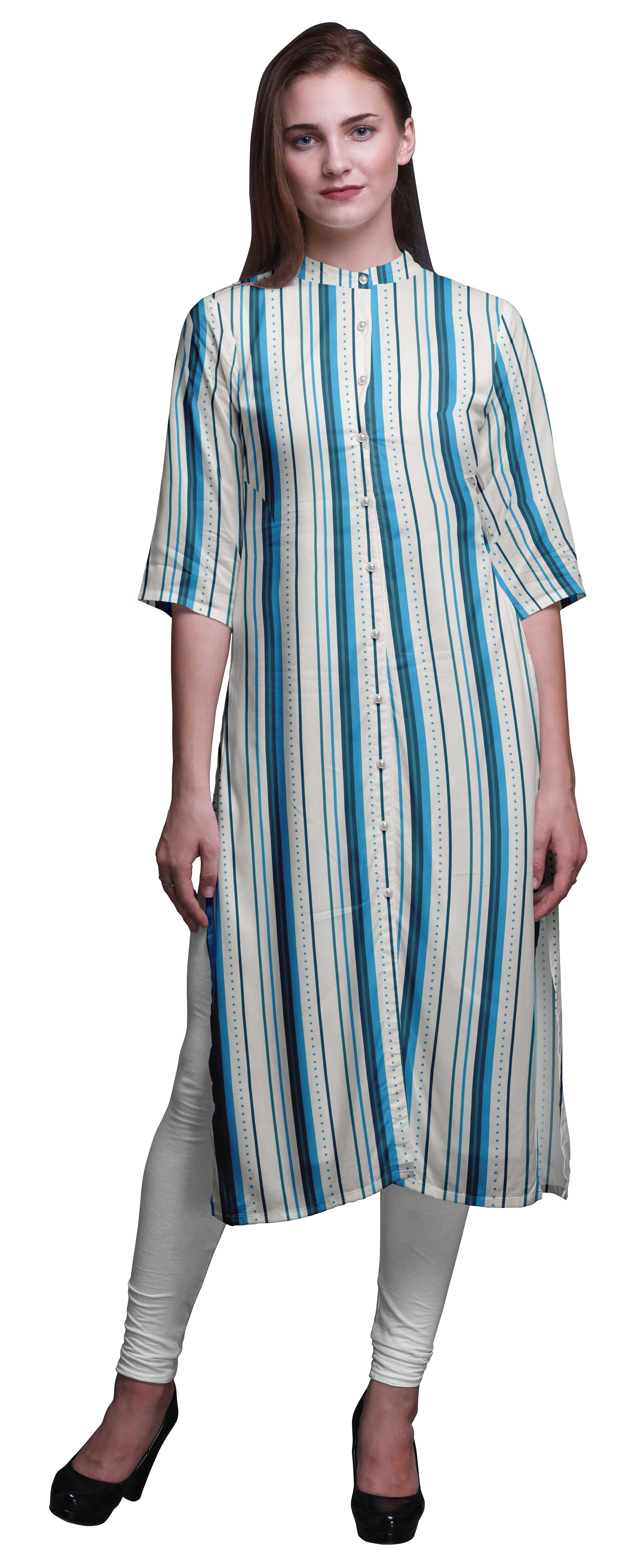 Bimba Printed Straight Kurtis For Women Button Down Mandarin Indian Tunic XXX-Large