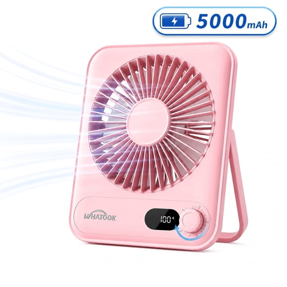 Kidsjoy Ventilateur de Bureau à Piles, Ventilateur Portable Rechargeable USB, Ventilateur Personnel Silencieux 5000 mAh à 180° avec Affichage de la Puissance, Ventilateur de Table à 100 Vitesses Réglables pour Bureau, Maison, Voyage