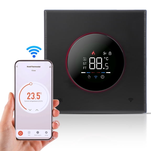 Smart Thermostat for House Water Electric Heating Water Gas Boiler WiFi AC Thermostat with APP/Voice Control VA Digital Touch Screen Colorful Light and Adjustable Knob 5+1+1 Weekly Programming Mode
