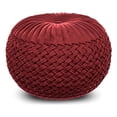 thumbnail image 1 of Grafton Transitional Round Pouf in Maroon Velvet Fabric, 1 of 8