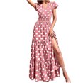 thumbnail image 2 of Pisexur Robe à Manches Courtes Col en V Mode Été Robe Longue Fendue à Pois Taille Élastique pour Femmes, 2 of 8