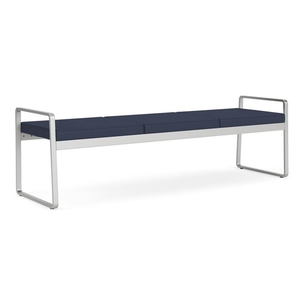 Gansett Reception Waiting Room Healthcare 3-Seat Bench / Silver Steel / Blue