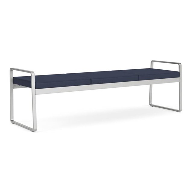 Gansett Reception Waiting Room Healthcare 3-Seat Bench / Silver Steel / Blue