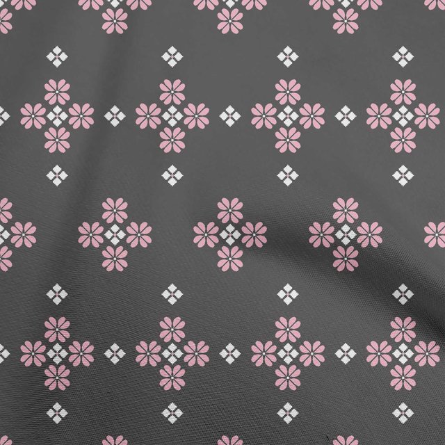 oneOone Cotton Poplin Gray Fabric Geometric Fair Isle Pattern Sewing Material Print Fabric By The Yard 56 Inch Wide