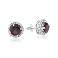 thumbnail image 2 of 2 Boucles d'Oreilles Vintage Halo en Diamant & Saphir Rouge 14K Or Blanc, 2 of 2