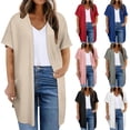 thumbnail image 1 of CFLVAEK Waffle Knit Cardigans for Women Plus Size Short Sleeve Cardigan with Pockets Trendy Comfy Open Front Long Cardigans Navy XXXXL, 1 of 8