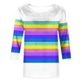 thumbnail image 4 of FAIWAD T-Shirt à Blocs de Couleur pour Femmes Manches 3/4 Col Rond Pull Tendance Été Imprimé Rayé Blouses, 4 of 4