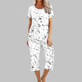 thumbnail image 1 of Économies d'Été Liquidation Iumwxz Pyjamas Décontractés Fluides Tenues Grande Taille Tenues d'Été Mode Graphique Col Rond Manches Courtes Taille Élastique Pantalons Raccourcis Ensembles Assortis pour Fête Dames, 1 of 6