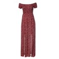thumbnail image 5 of Women's Boho Off Shoulder Strapless Summer Beach Floral Slit Maxi Dress Red-XL, 5 of 5