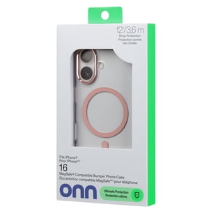 Onn MagSafe Coque de téléphone Soft Shell Bumper compatible pour iPhone 16, Effacer & rose