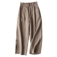 thumbnail image 1 of Timegard Womens Cotton Linen Pants Elastic Waisted Ruched Wide Leg 7/8 Pants Lounge Trousers with Pockets, 1 of 2