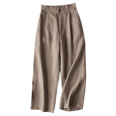 Cameland Pantalon d'Été pour Femmes en Coton et Lin, Taille Élastique, Décontracté, Droit, Court, avec Poches