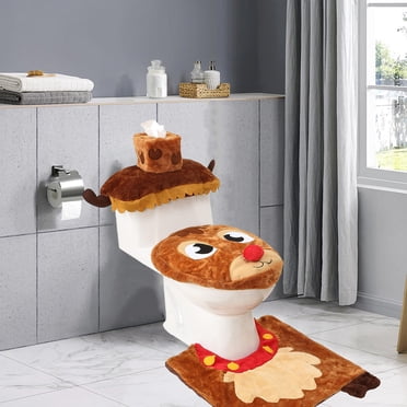 YIMWNYI 4-Piece Christmas Toilet Decoration Set, Toilet Cover Rug Mat, Festive Bathroom Decor, Holiday Home Accessories, Cozy Christmas Decorations, Washroom Decor Set
