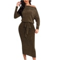 thumbnail image 1 of Pompotops Mode Décontractée Robe Pull à Manches Longues Col en V Sexy Épaules Dénudées pour Femmes, 1 of 6