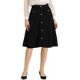 thumbnail image 1 of Unique Bargains Women's Button Front Formal Work A-Line Midi Skirts Black M, 1 of 6