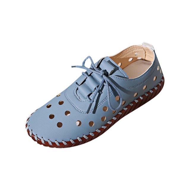 WRKEKC Womens Sandals Solid Color Stitched Cut Out Design Breathable Round Toe Closed Toe Lace Up Soft Sole Flat Sandals Casual