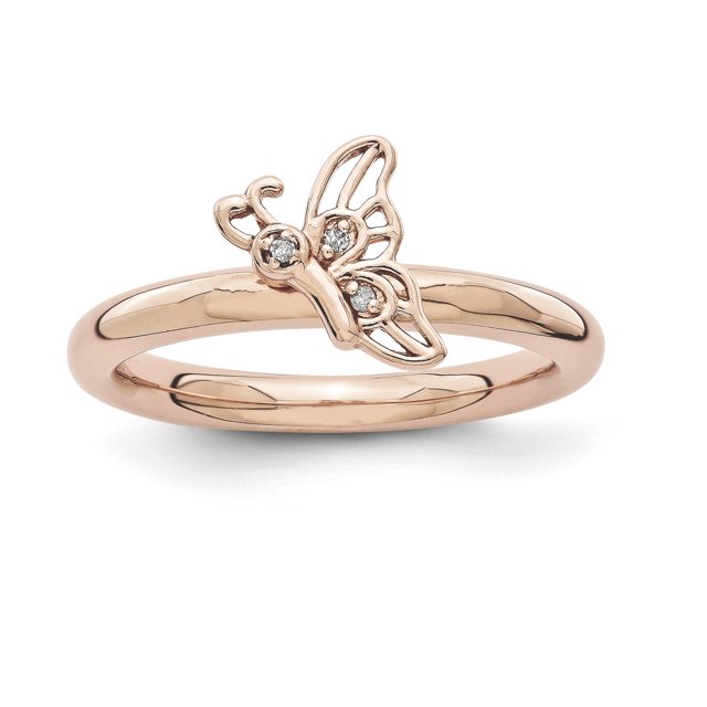 Argent Sterling Stackable Expressions Papillon Plaqué Rose avec Bague Diamant Taille 9