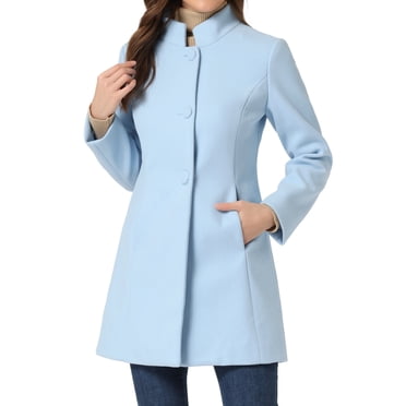 INSPIRE CHIC Women's Winter Overcoat Stand Collar Single Breasted Mid-thigh Long Coat Light Blue L