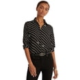 thumbnail image 1 of Lauren Ralph Lauren Wave-stripe Georgette Shirt Polo Black Large, 1 of 5