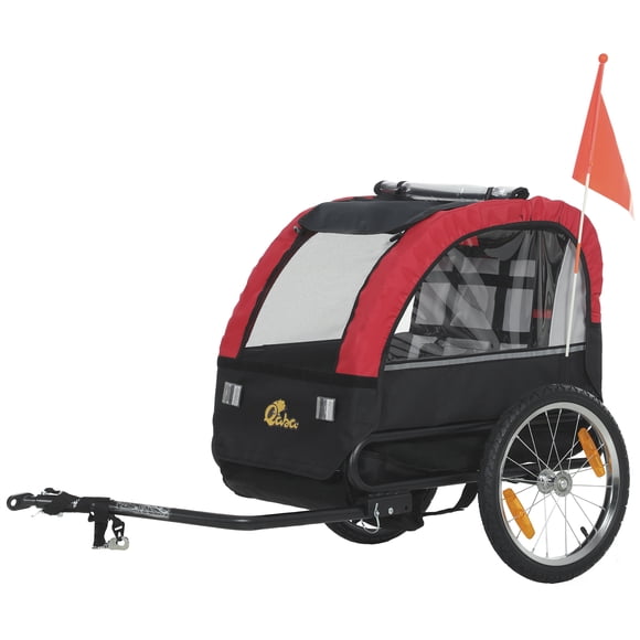 Qaba Bike Trailer for Kids with 5-Point Harness, 16" Rubber Wheels, Red