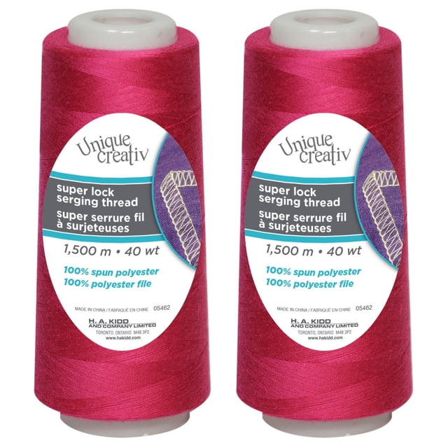 UNIQUE CREATIV TRULOCK Fil à Tricoter en Rose Vif, polyester Filé 100 %, 40 wt, Cône de 1500 m pour machines overlock, Présenté en Deux Cônes avec Étiquettes Mettant en Valeur une Alimentation Lisse pour les Coutures, Ourlets et Finitions de Bord, Idéal pour les notions de Couture et Accessoires.