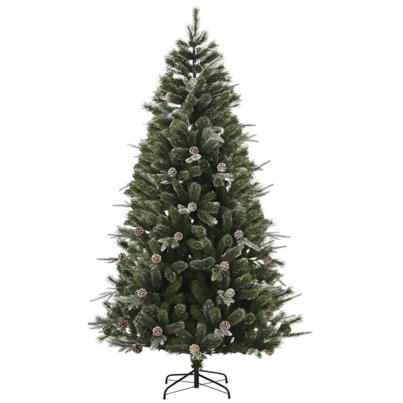 HOMCOM 7FT Artificial Snow Christmas Pine Tree Xmas Decoration w/ Pinecone