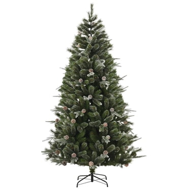 HOMCOM Sapin de Noël Artificiel Enneigé de 7 Pieds Décoration de Noël avec Pomme de Pin