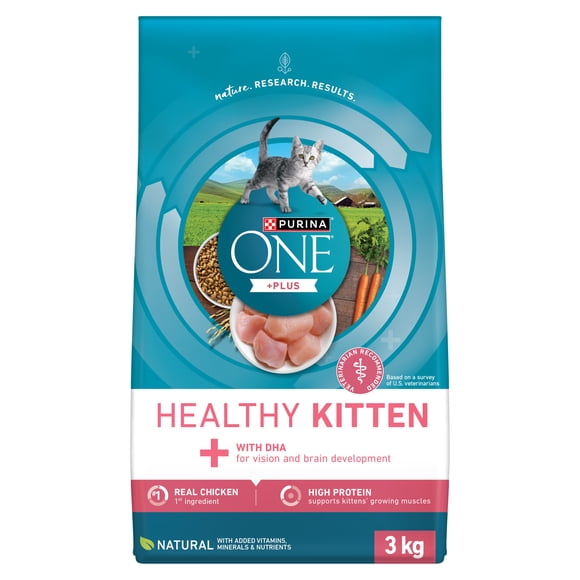 Purina ONE +Plus Chatons en santé au poulet, Nourriture Sèche pour Chatons, 3 kg