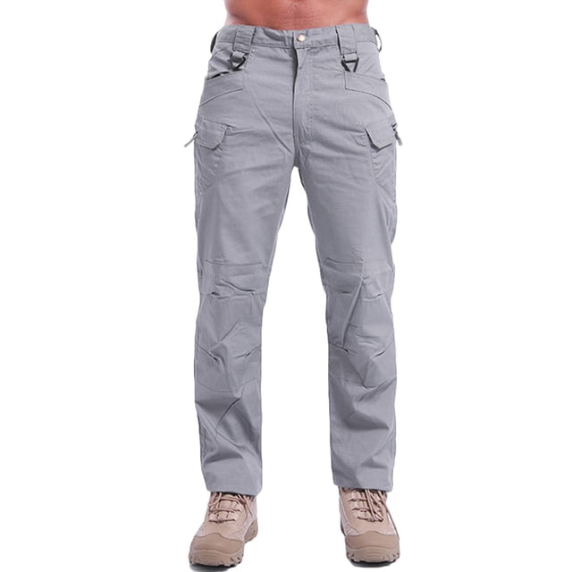 Penkiiy Pantalon de Randonnée Homme Liquidation Pantalon Homme Couleur Unie Multi-Poches Salopettes Lavées Pantalon Décontracté d'Extérieur Pantalon Gris